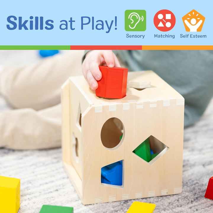 Shape Sorting Cube - Classic Wooden Toy with 12 Shapes