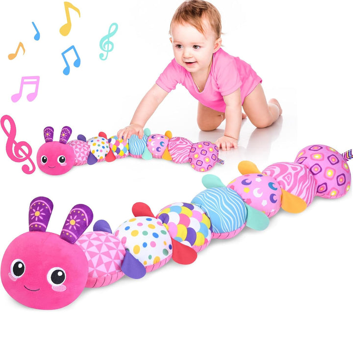 Baby Toys 0-6 6-12 Months, Sensory Music Animal Stuffed Toy for 0 1 2 3 4 5 6+ Months, Plush Toy with Crinkle and Rattles for Infant Newborn, Tummy Time Toys Gifts for 0-3-6-12 Month