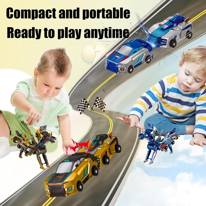2-In-1 Collision Transformation Dinosaur Car Toy |Magnetic Cars Convertible Robot Toys|Dinosaurtoys for Kids 3-5 Ideal Christmas Birthday Gift for Boys and Girls (Blue)