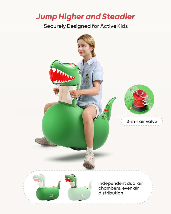 Inflatable Bouncy Dinosaur Toys 2 PCS with Hand Pump, Heavy Duty Giant Bouncy Pal, 220Lbs Load Capacity, Ride on Bouncy Animal Hopper Toy, Indoor Outdoor Bouncers for Kids Girls Boys Ages 5+