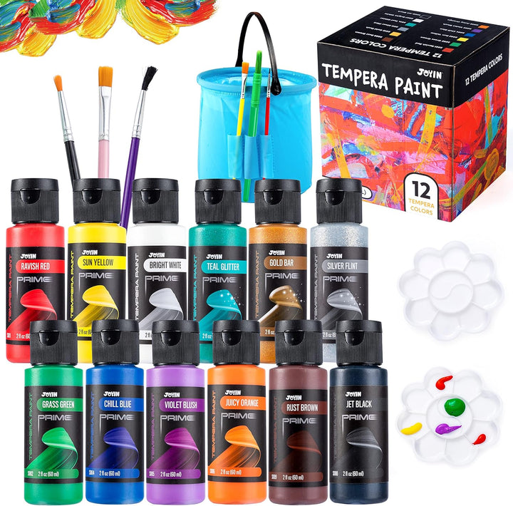 Washable Tempera Paint Set for Kids 42PCS, Non Toxic Liquid Paint with 15 Brushes and 4 Palettes - Art Supply for Kids for Arts and Crafts Project, Finger Painting (2 Oz Each)