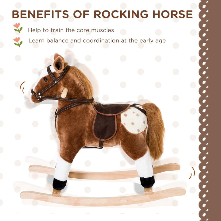 Kids Rocking Horse Plush Ride on Toy Toddler Rocker for Boys Girls Gifts with Realistic Sounds, Brown