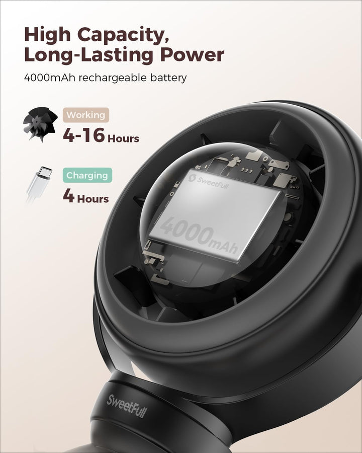 Baby Stroller Fan - 4000Mah Rechargeable 4-Speed Quiet with LED Display & Night Light, Mini Portable 360° Clip on Safe Fan for Car Seat, Crib, Travel - Black