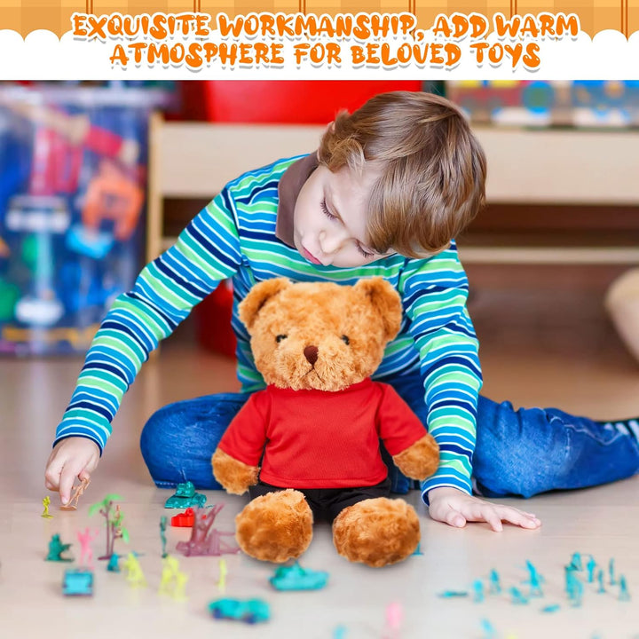 4 Pcs Stuffed Bear Clothing Crew Neck Bear Shirt Basic Teddy Clothing Stuffed Animal Accessories Classic Plush Tiny Clothes with Black Jean Shorts Fit 12-18 Inches Teddy Dolls Gifts
