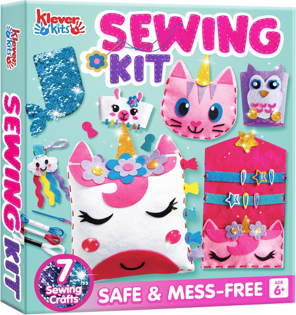 7 Sewing Projects- My First Kids Sewing Kit- Easy DIY Arts and Crafts for Girls, Craft Kits, Birthday Gifts for Kids Aged 6+, Unicorn and Mermaid Pillow