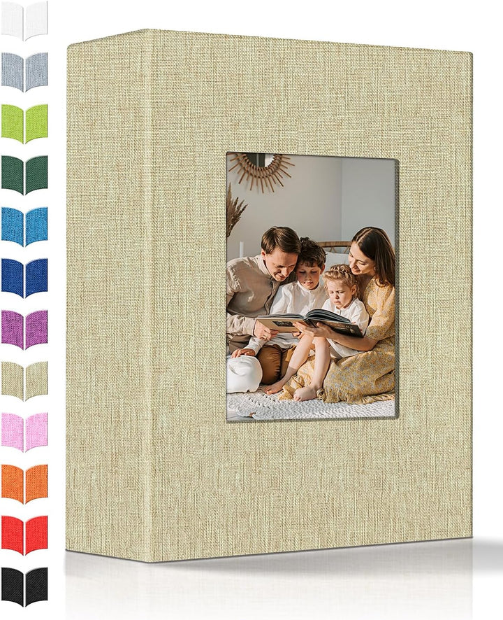 Photo Album 4X6 with 300 Pockets,Slip-In Picture Albums,Linen Cover Memory Book with Front Window,White Page Vertical Photo Book for Wedding,Family,Anniversare,Baby,Vacation