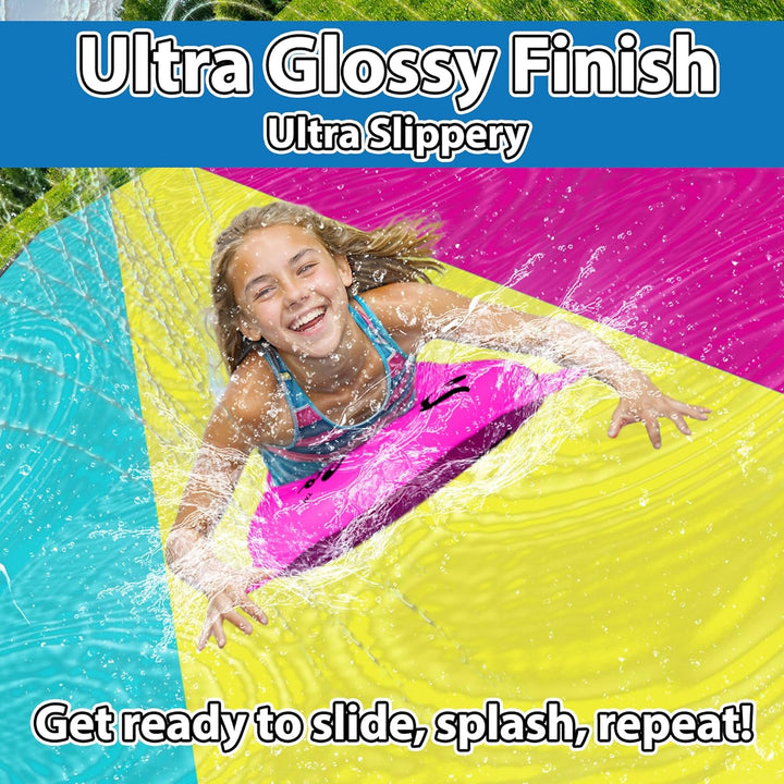 XL 20Ft Premium Slip Splash and Slide with 3 Bodyboards, Heavy Duty Water Slide- Advanced 3-Way Water Sprinkler System, Backyard Waterslide Outdoor Water Toys N Slides for Kids Splash Pad