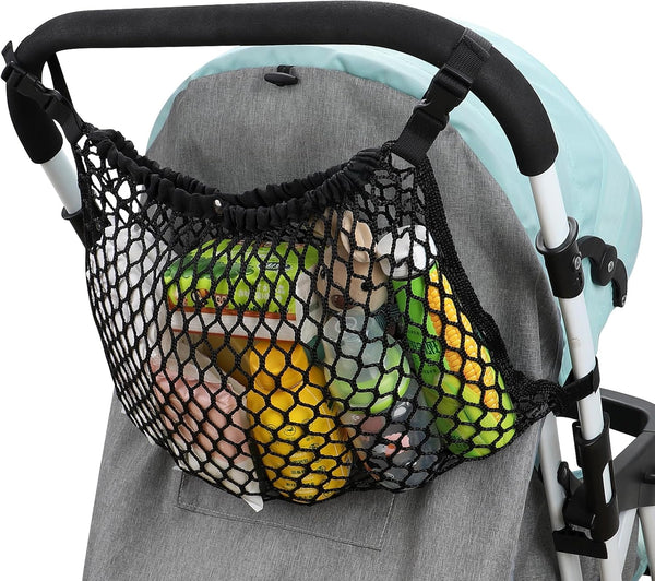 Universal Stroller Organizer, Polyester Net Mesh Bag Fits for Uppababy, Nuna, Britax, Doona Strollers, Non-Slip Adjustable Stroller Mesh Cargo Net Storage Caddy Accessories
