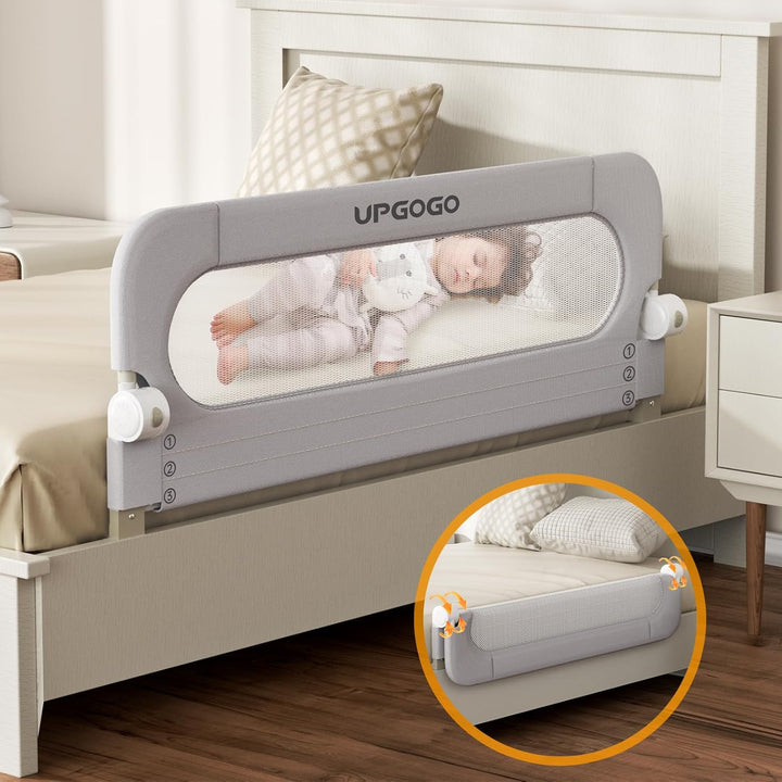 Folding Bed Rail for Toddlers,Baby Bed Rail Guard with Reinforced Anchor Safety System,Fit Bunk,Full Size,Queen,King,Twin(Grey,71"X23.6")