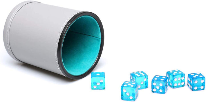 Felt Lined PU Leather Dice Cup Set with 6 Dot Dices (Black, Pack of 1)