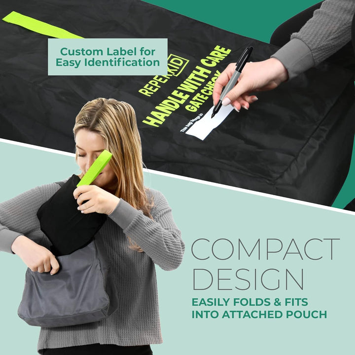 Umbrella Stroller Bag for Airplane Travel, Black and Green, 47" H X 15" W X 12" D, Fits Most Single and Double Umbrella Strollers – Premium Waterproof Cover, Adjustable Shoulder Strap