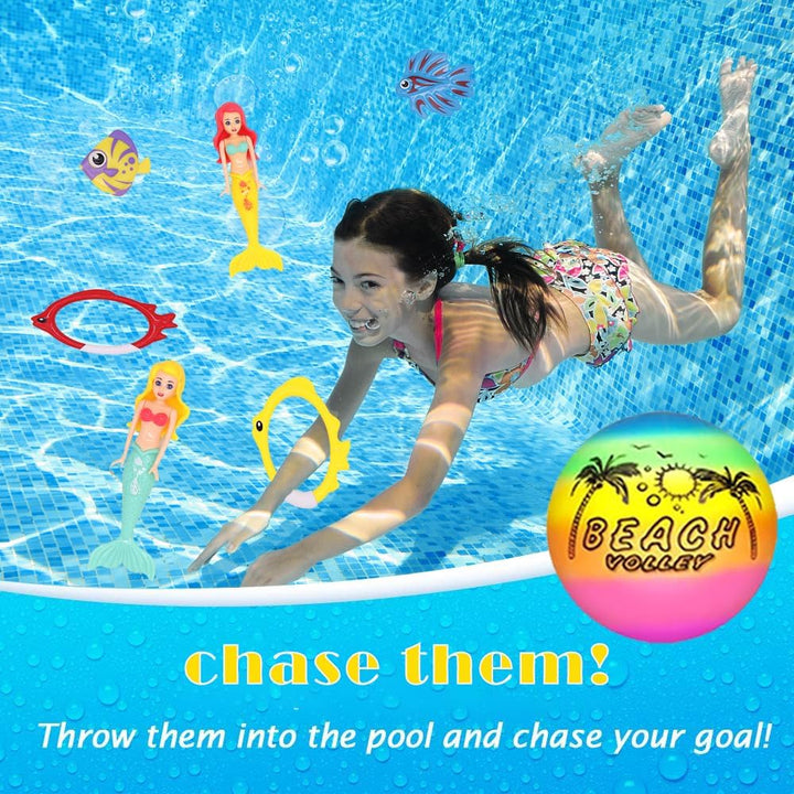18 Pcs Diving Pool Toys for Kids Ages 3-12 Set with Storage Bag,Pool Games Summer Swim Water Sinking Mermaid Toys