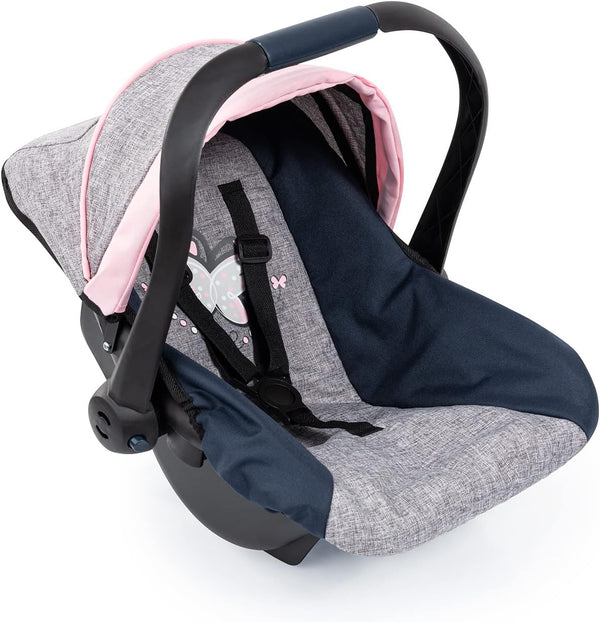 Design Dolls: Car Seat - Grey, Blue, Pink Butterfly - Fits Dolls up to 18' Kids Pretend Play, Safety Belt, Sun Canopy, Accessory for -Plush Toys -Stuffed Animals & Dolls, Ages 3+