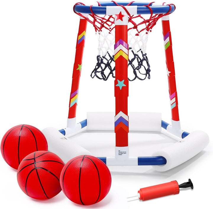 Pool Basketball Hoop, Floating Inflatbale Pool Basketball Games Toys with 2 Pool Balls and Pump,Swimming Pool Outdoor Play Toddler Basketball Hoop Indoor for Kids Adults Age 8-12,