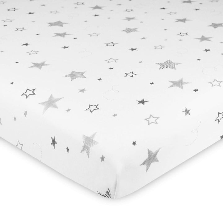 2 Pack 100% Natural Cotton Fitted Pack and Play Sheets 39" X 27" - Soft & Breathable Pack N Play Sheets for Playard & Mini Crib Mattress, Gray Star/Gray Zigzag, for Boys & Girls