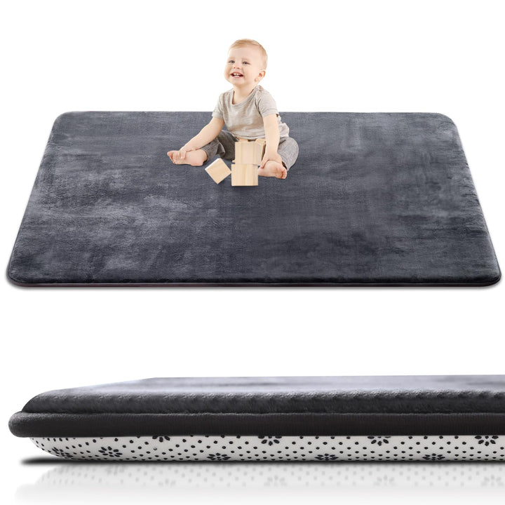 Thick Baby Play Mat for Floor,50 X 50 Playpen Mat,Tummy Time Foam Mat,Ultra Soft Support & Plush Feel,Easy Care with Non-Slip Cushioned for Infant,Kids and Toddler Crawling,Grey