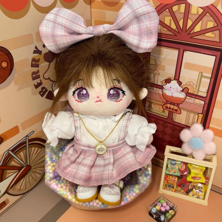 Plush Doll Clothes Set, Cute JK Uniform Set, Doll Dress Shirt Bow Necklace Shoes 5Pcs Outfits for 20Cm/8 Inch Soft Dolls Stuffed Animals (Pink Clothes Set-20Cm/8)