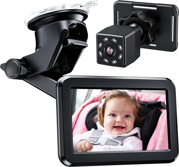 Baby Car Mirror, Back Seat Baby Car Camera with HD Night Vision Function Display, Reusable Sucker Bracket, Wide View, 12V Cigarette Lighter, Easily Observe the Baby’S Move