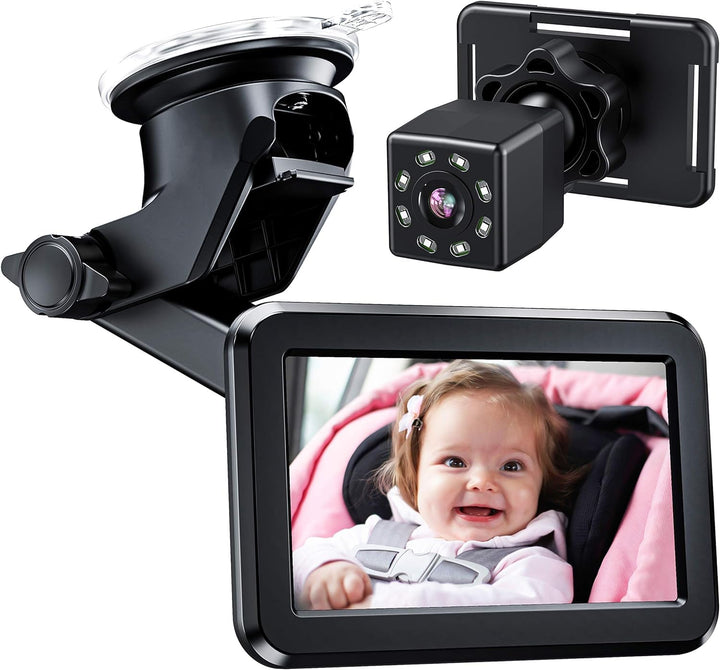 Baby Car Mirror, Back Seat Baby Car Camera with HD Night Vision Function Display, Reusable Sucker Bracket, Wide View, 12V Cigarette Lighter, Easily Observe the Baby’S Move