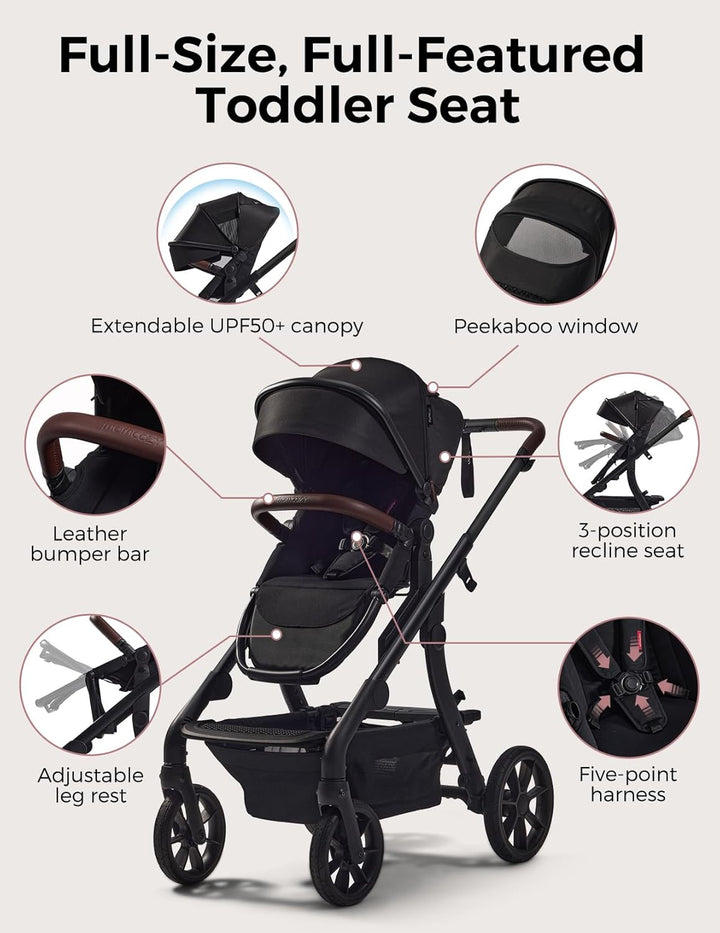 Changego Baby Stroller, Convertible Single-To-Double-To-Wagon Stroller with 23 Configurations, Seat Included, Large PU Wheels, All-Wheel Suspension ＆ Extendable UPF50+ Canopy