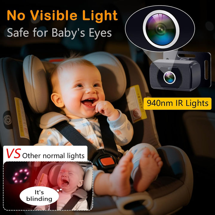 Baby Car Camera HD 1080P - Rear-Facing Infant Monitor with Night Vision Car Camera for Baby 150° Wide-Angle Lens Anti-Glare Screen Easy Install 360° Adjustable Display