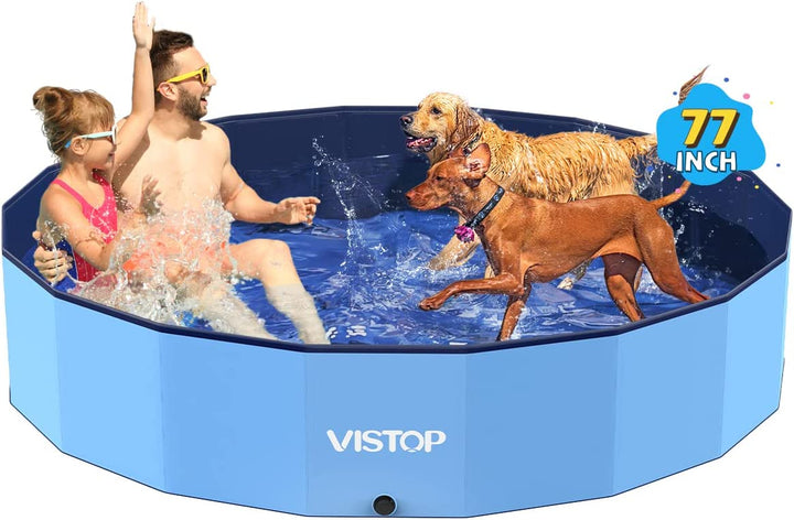 Medium Foldable Dog Pool, Hard Plastic Shell Portable Swimming Pool for Dogs Cats and Kids Pet Puppy Bathing Tub Collapsible Kiddie Pool (37 Inch.D X 7.8Inch.H, Blue)