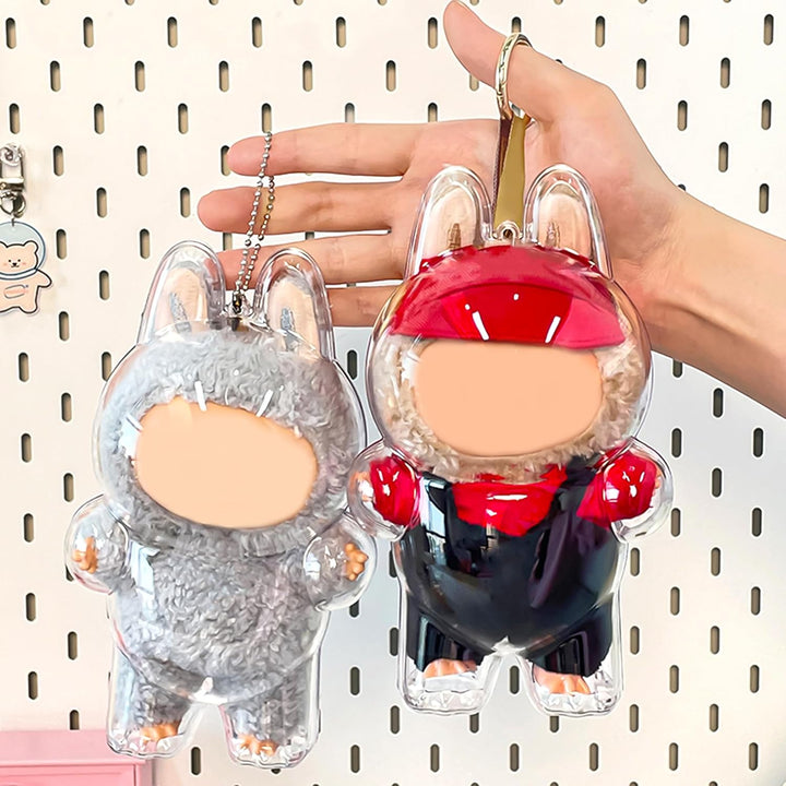 Protective Case for LABUBU, High Clear Case Cover for Labubu Doll, Acrylic Display Box with Keychains (Doll Not Include)