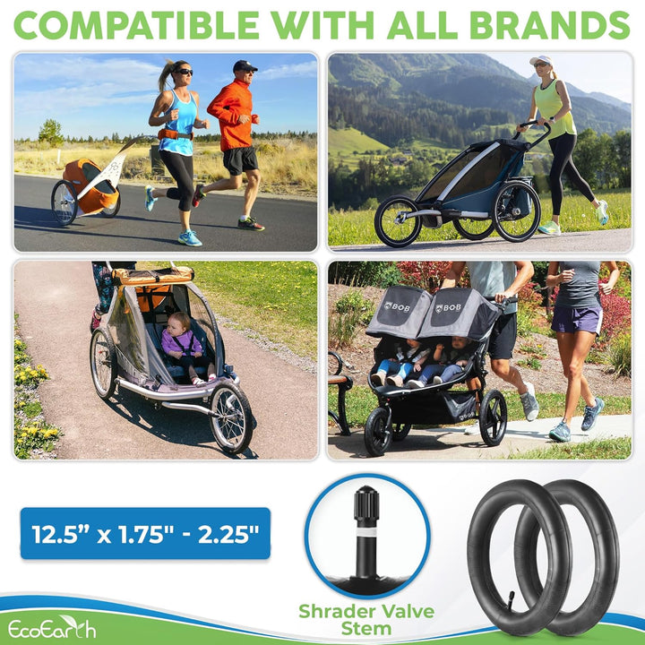 Inner Tube Tire Replacements (2 Pack, 12.5” X 1.75/2.25) for Kids Bike & Jogging Stroller, Compatible W/All Brands: Bob Revolution Flex/Pro/Se/Su, Graco, Go Jogging & More