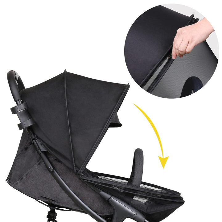 Universal Stroller Sun Shade & Mosquito Net – 2-In-1 Baby Stroller Cover with UV Protection & 2-Way Zipper for Infant Carriages, Prams, and Travel Strollers (Black)
