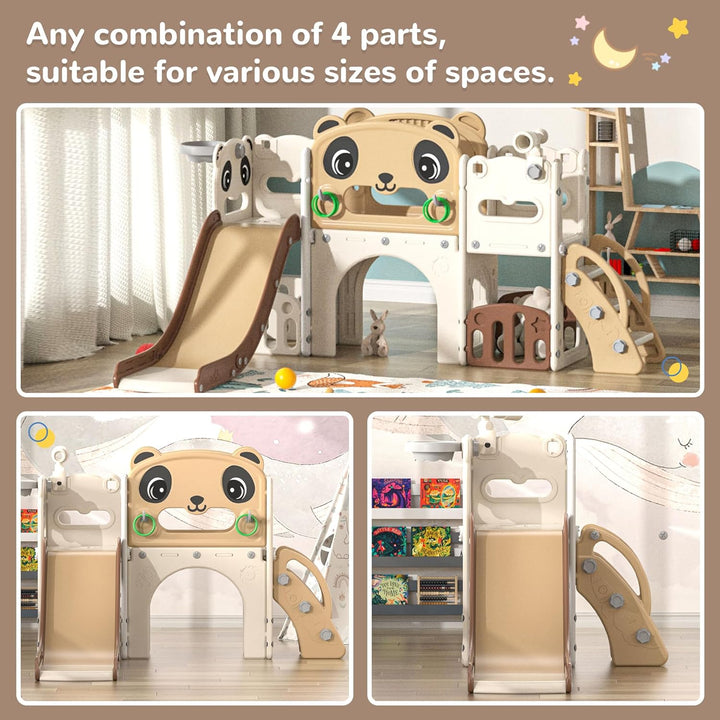 9 in 1 Toddler Slide and Climber Playset Indoor Outdoor Kids Slide with Basketball Hoop,Telescope and Storage Space, Freestanding Backyard Playground for Children Age 1-6