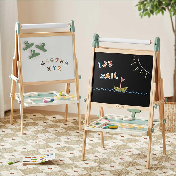 Easel for Kids, Double-Sided Magnetic Easel with Drawing Accessories, Adjustable Wooden Kids Art Easel with Paper Roll, Learning-Toy for 3,4,5,6,7,8 Years Old Boy & Girls Green