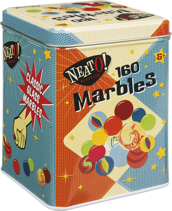 Neato! Classics 160 Marbles in a Tin Box by  - Retro Nostalgia Glass Shooter, Marble Games Are Timeless Play for Kids - Boys & Girls