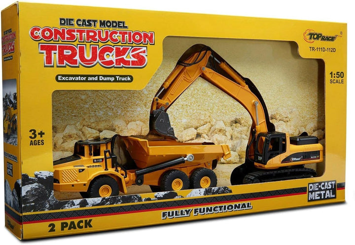 Construction Toys Set - Metal Excavator Toy, Dump Truck for Kids - Realistic Toy Trucks with Moving Parts for Indoor, Outdoor Play - Durable Construction Vehicles for Boys and Girls