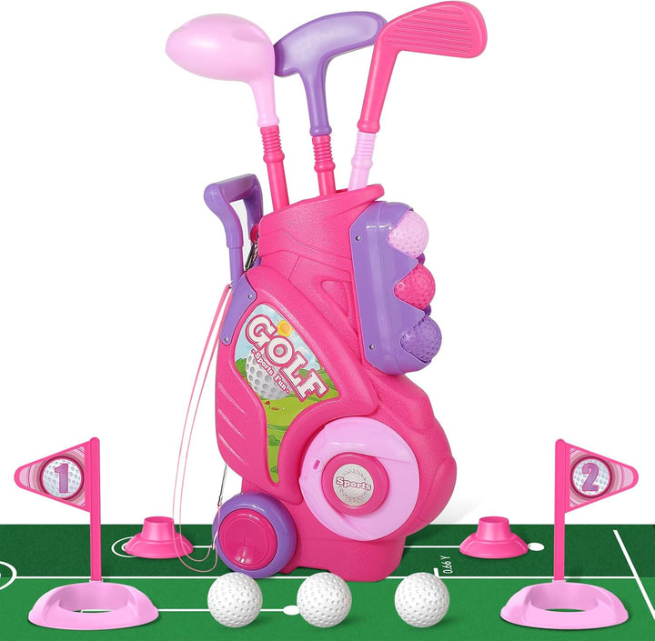 Toddler Golf Set for 2 3 4 5 Years Old Boys Girls, Upgraded Kids Golf Cart with Golf Cornhole Board & Putting Mat, Indoor and Outdoor Golf Toys Birthday Gift