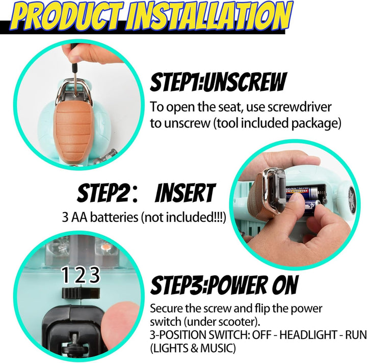 Mini Electric Doll Scooter for Toy, Could Rotate 360° Cute Plastic Scooter Toy Accessories, with Light and Music, Desktop Decor for Doll Collectors, Battery Not Included(Bule)