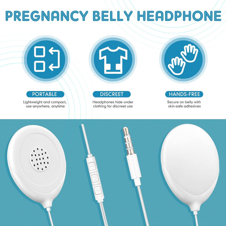 8 Pcs Baby Bump Headphones Set Belly Headphones for Pregnant Women White Belly Speakers Women for Pregnancy Safely Play Music, Sounds, and Voices to Your Baby in the Womb