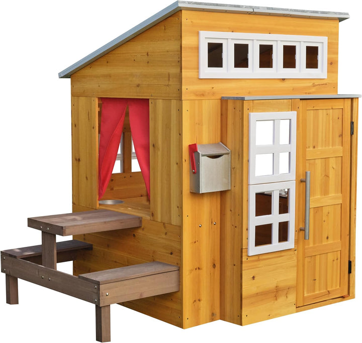 Modern Outdoor Wooden  with Picnic Table, Mailbox and Outdoor Grill ,Gift for Ages 3+