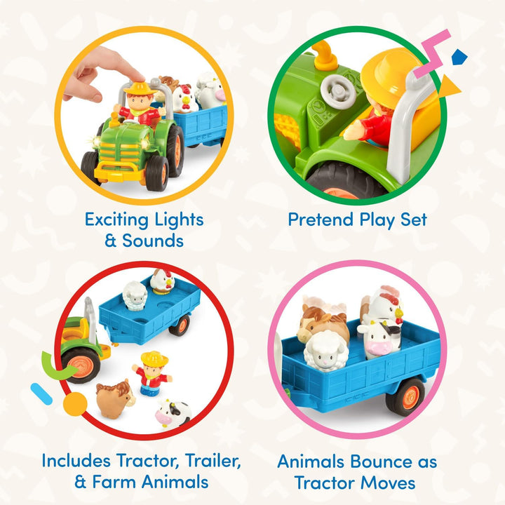 – Farm Toys for Toddlers, Kids – Lights & Sounds Toy Tractor – 7 Pieces Pretend Play Set – Tractor, Trailer, Animals – 18+ Months