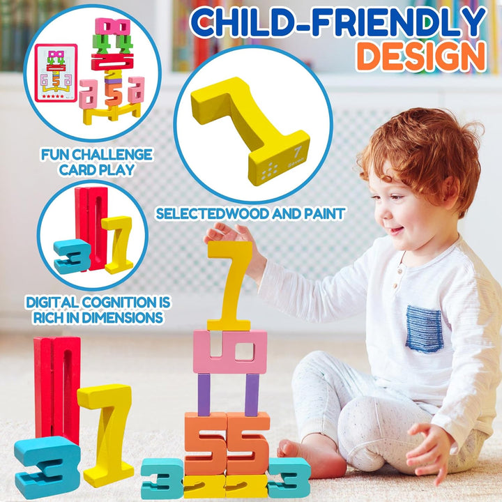 20Pcs Wooden Number Building Blocks, Montessori Number Blocks Math Learning Digital Building Blocks Digital Educational Counting Learning Toys for Parent-Child Interaction Social Skills Development