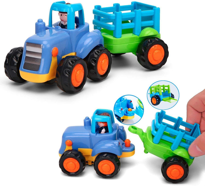 Friction Powered Cars Push and Go Trucks Construction Vehicles Toys Set of Tractor Bulldozer Dump Truck Cement Mixer for Baby Toddlers Infants Boys Gifts