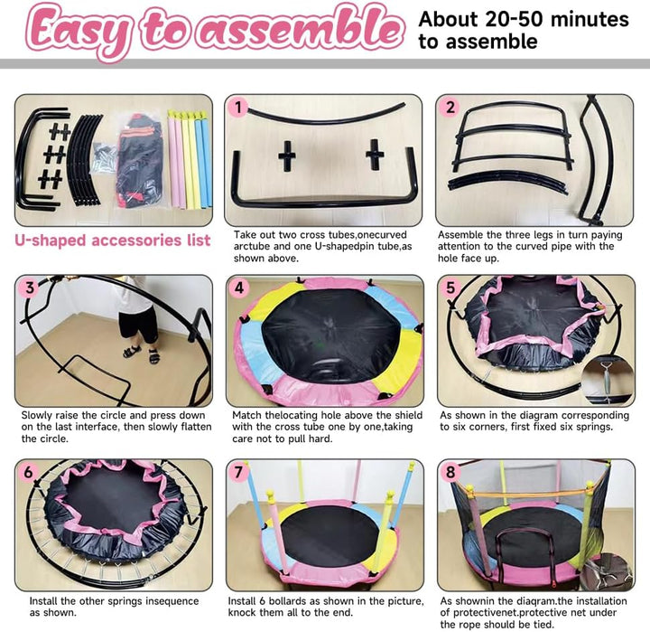 Pink Indoor Trampoline for Kids 2-5, 5Ft Mini Indoor & Outdoor Small Toddler Trampoline with Net and Basketball Hoop