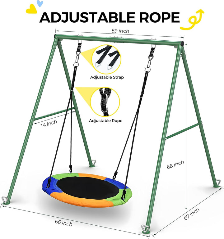 440Lbs Capacity Flying Saucer Swing Set with Heavy Duty A-Frame Metal Swing Stand, Full Steel, Outdoor for Kids, Backyard, Playground, Outdoor