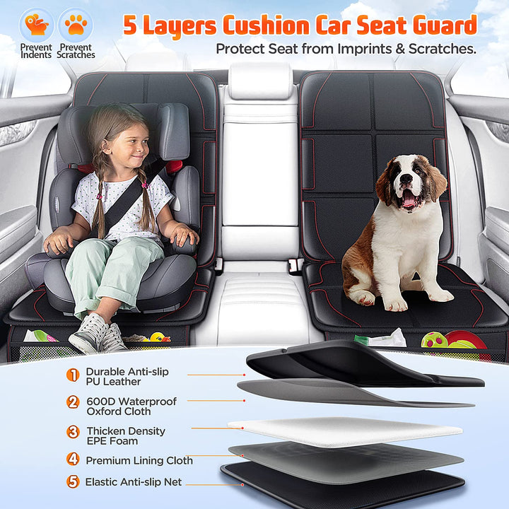 Car Seat Protector, 2 Pack, Waterproof 600D Fabric Carseat Protector Car Seat Cover for Child Car Seat with Nonslip Backing Mesh Pockets for Baby and Pet SUV Sedan Truck Leather Seats