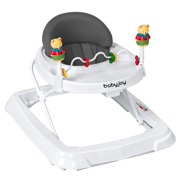 Baby Walker, Foldable Activity Walker with Adjustable Height, Large Tray & Removable Toys, Baby Walker with Wheels for Boys Girls 6-18 Months (Gray)
