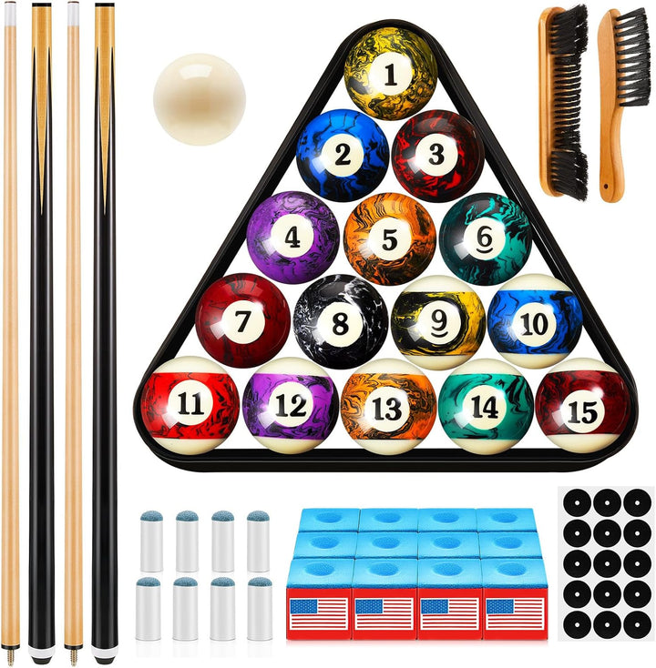 71Pcs Pools Table Accessories Billiards Balls with Triangle Stand Pool Cue Chalks Cue Spot Sticker Brush