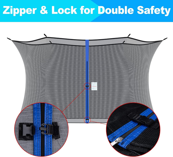 Trampoline Netting Replacement for 6 Straight Poles 12Ft 13Ft 14Ft 15Ft round Frame Trampolines, Safety Enclosure Net Breathable Weather & UV Resistant with Adjustable Straps, NET ONLY