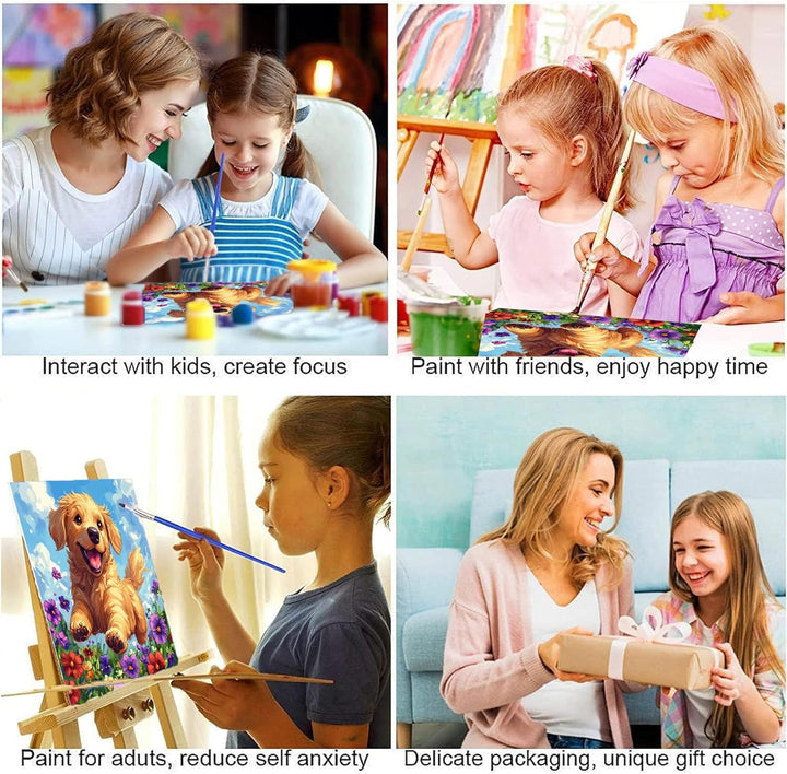 Dog Paint by Numbers Kit for Kids with Frame - Cute Dog Paint by Number for Kids, Kid Painting by Number Kits Age 8-12 for Home Wall Decor 8X8Inch (With Wooden Easel)