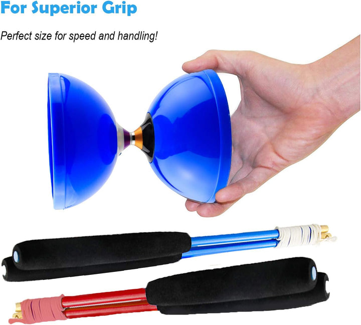 Pro Triple Bearing Diabolo Medium Size 5” Blue Chinese Yoyo Toy with 2 Pair Carbon Sticks+ 2 Extra Strings +1 Net Bag, High Performance Chinese Yoyo Diabolo Skill Toy