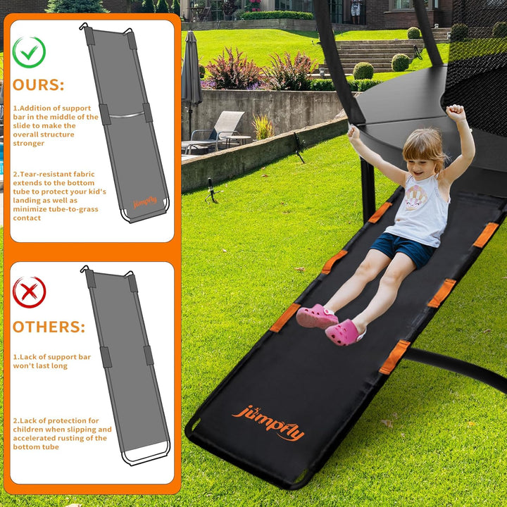 Trampoline Slide Ladder Universal Trampoline Ladder with Handles Strong Tear Resistant Fabric Trampoline Accessories for Kids Toddler Climb up & Slide Down, Orange