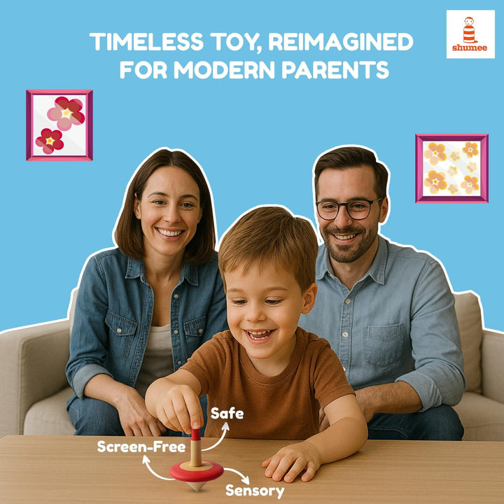Spinning Tops for Kids 2 3 4 5+ Year Old, Set of 3 Wooden Montessori Toys, Improves Hand Eye Coordination, Great for Sensory Play, Eco-Friendly 100% Child Safe (Red/Blue/Yellow)